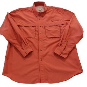 LL Bean Mens Large Regular Fishing Shirt Long Sleeve Coral Pink Ventilated Nylon